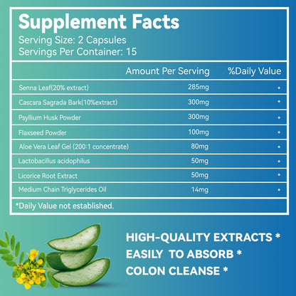 DIATMOON Gut Cleanse Capsules, Gut and Colon Support, Detox & Cleanse, for 15 Days, Non-GMOs, Non-Gluten, Vegan, Colon Cleanse Supplement, 30 Count
