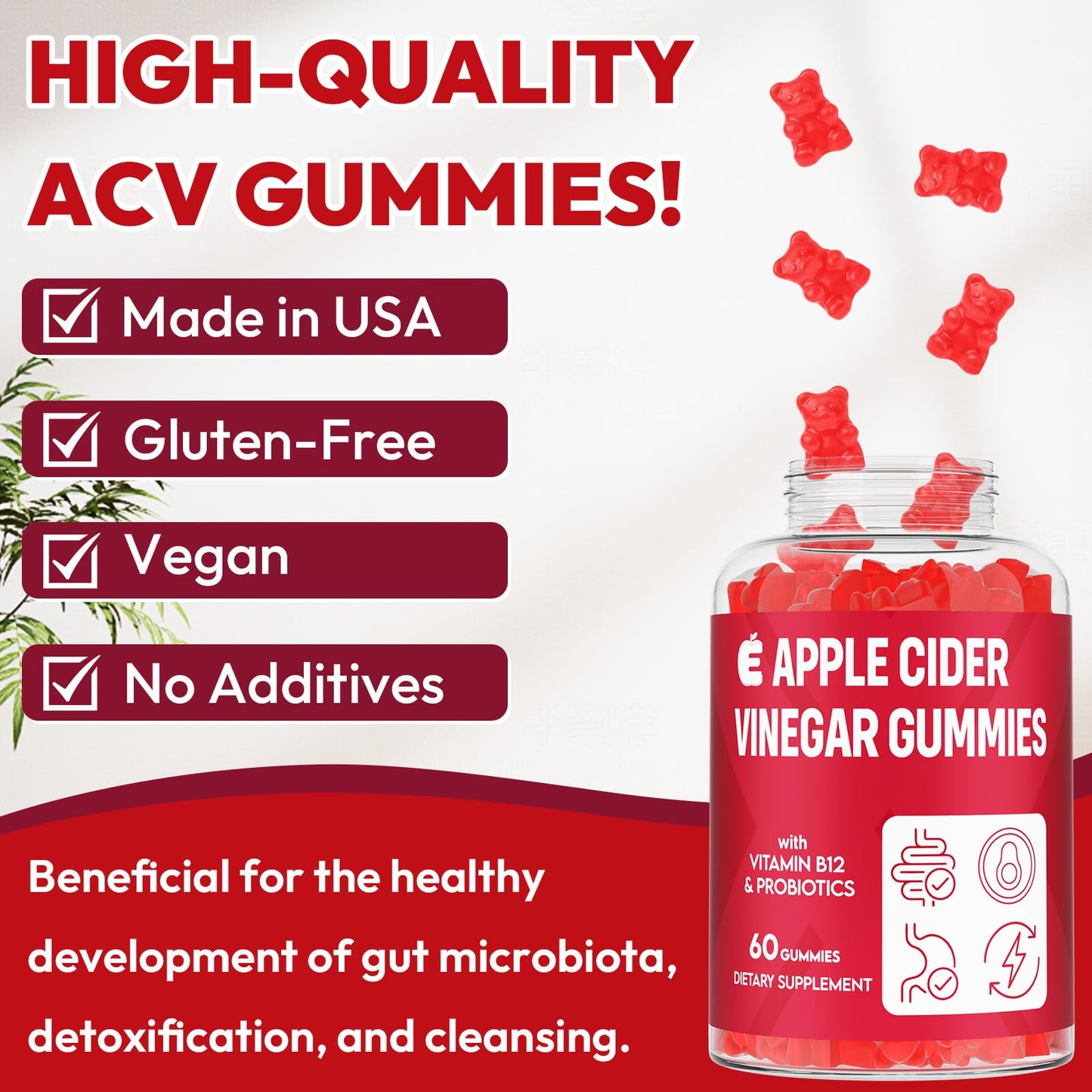Apple Cider Vinegar Gummies 2000mg, Keto ACV Gummies with Probiotics, Keto Support & B12, Apple Cider Vinegar with Mother for Digestion, Metabolism,