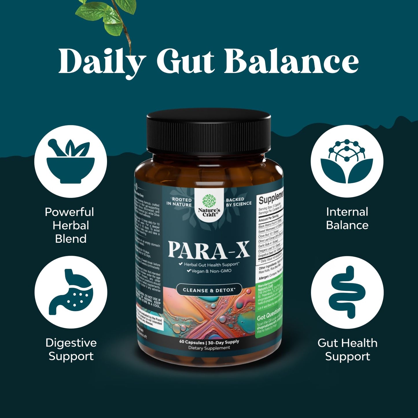 PARA-X Herbal Gut Health Supplement - Immune Support with Black Walnut Wormwood & Cloves - Supports Digestive Health & Gut Health for Women & Men