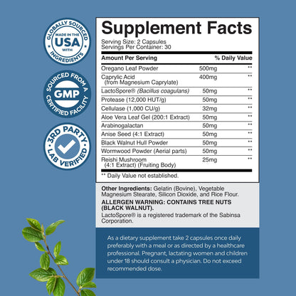 Candida Cleanse Detox for Women - Anti Overgrowth Gut Detox for Women with Caprylic Acid Black Walnut Wormwood and Oregano - Full Body Cleanse