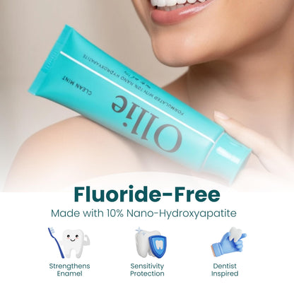 Ollie Fluoride Free 10% Nano Hydroxyapatite Toothpaste for Remineralizing Enamel, Sensitive Teeth & Whitening,