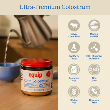 Equip Foods Core Bovine Colostrum Powder - 3,000mg Grass Fed Colostrum Supplement - Gut Health, Immunity, Recovery Lactoferrin Supplements - Keto Friendly Bovine