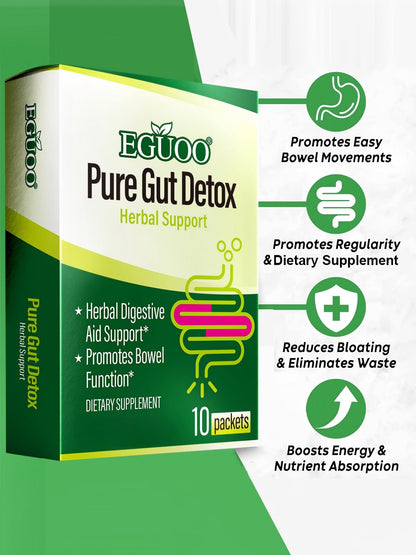 EGUOO Pure Gut Detox Powder – Bloating & Digestive Support | 10 Sachets Colon Cleanse with 2,456mg Prebiotics, DigeZyme® Enzymes & Senna