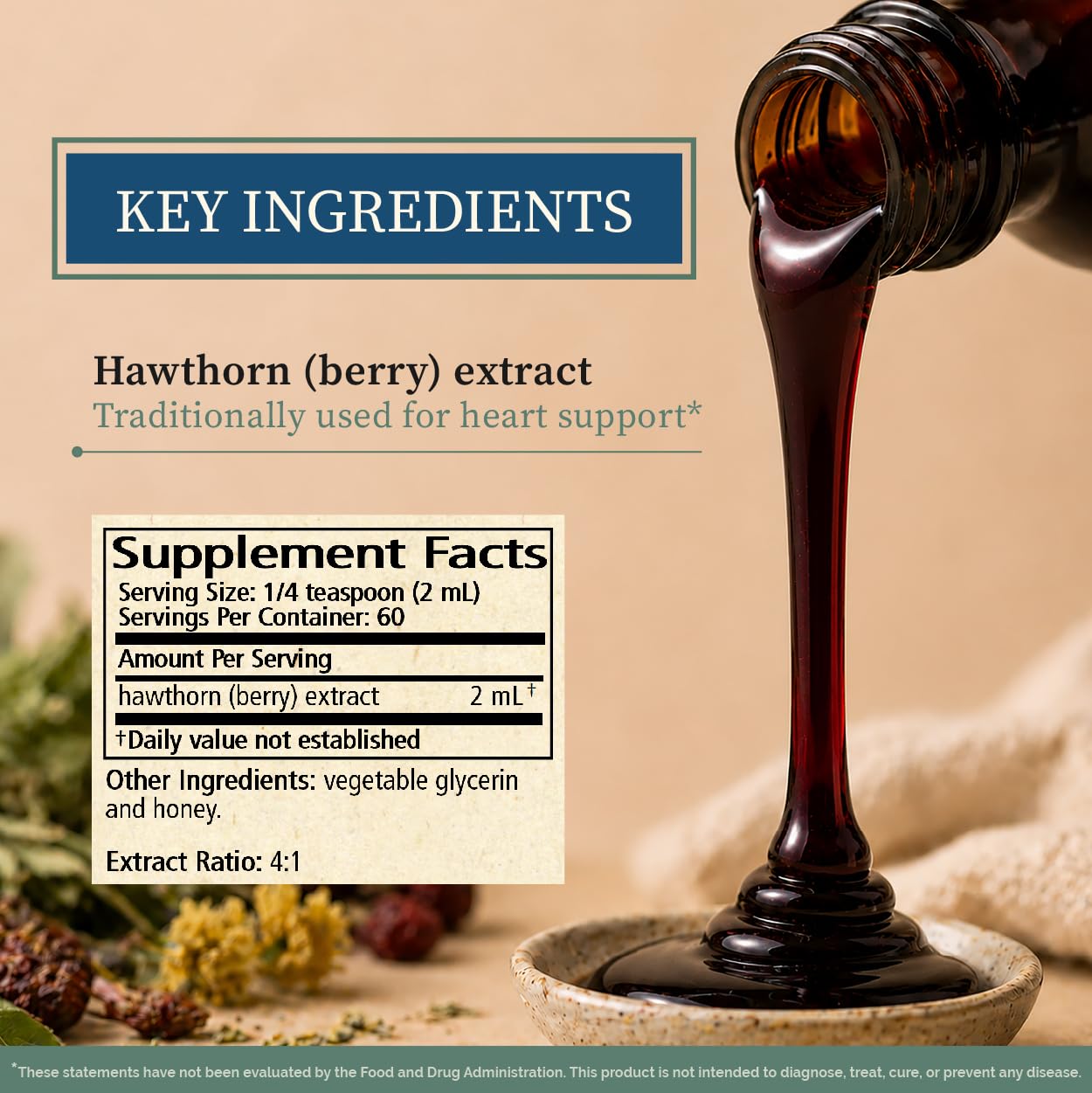 Wise Woman Herbals Hawthorn Botanical Syrup, Alcohol-Free Hawthorn Berry Solid Extract 4:1, Promotes Healthy Circulation, Antioxidant Protection, Herbal Cardiovascular Support, 4 Fl Oz