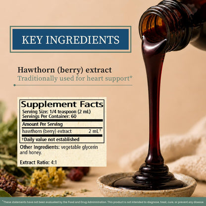 Wise Woman Herbals Hawthorn Botanical Syrup, Alcohol-Free Hawthorn Berry Solid Extract 4:1, Promotes Healthy Circulation, Antioxidant Protection, Herbal Cardiovascular Support, 4 Fl Oz
