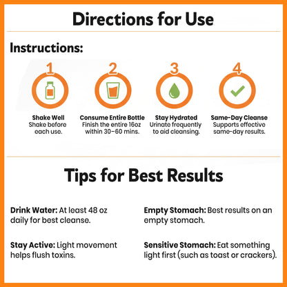 Herbal Clean Qcarbo16 Same-Day Detox Cleanse Drink (16 fl oz) - Orange Flavor Full Body Cleanse* Detox Drink for Moderate Toxin Level
