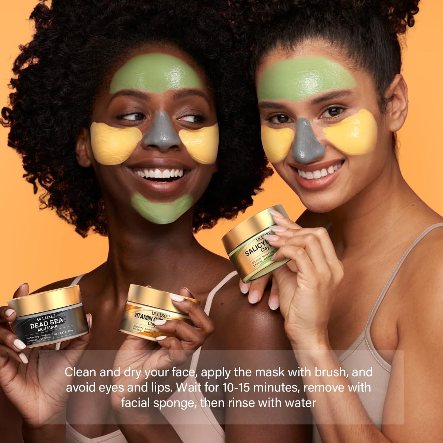 Facial Clay Mask Set - Vitamin C Turmeric Face Mask, Dead Sea Mud & Salicylic Acid (BHA) Mask for Pore Cleansing, Brightening, Blackheads & Dark Spots, Face Masks Skincare