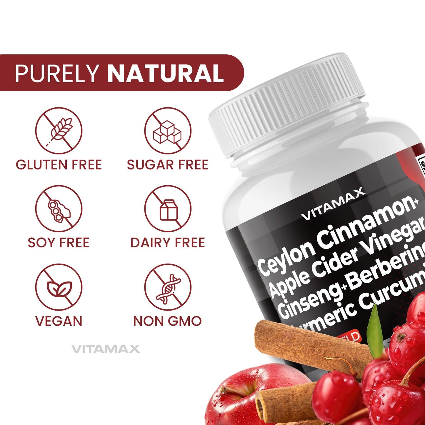 Ceylon Cinnamon, Apple Cider Vinegar, Turmeric - Gluco Health Support - Panax Ginseng, Berberine, Bitter Melon Milk Thistle Fenugreek -