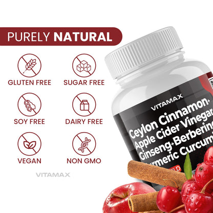 Ceylon Cinnamon, Apple Cider Vinegar, Turmeric - Gluco Health Support - Panax Ginseng, Berberine, Bitter Melon Milk Thistle Fenugreek -