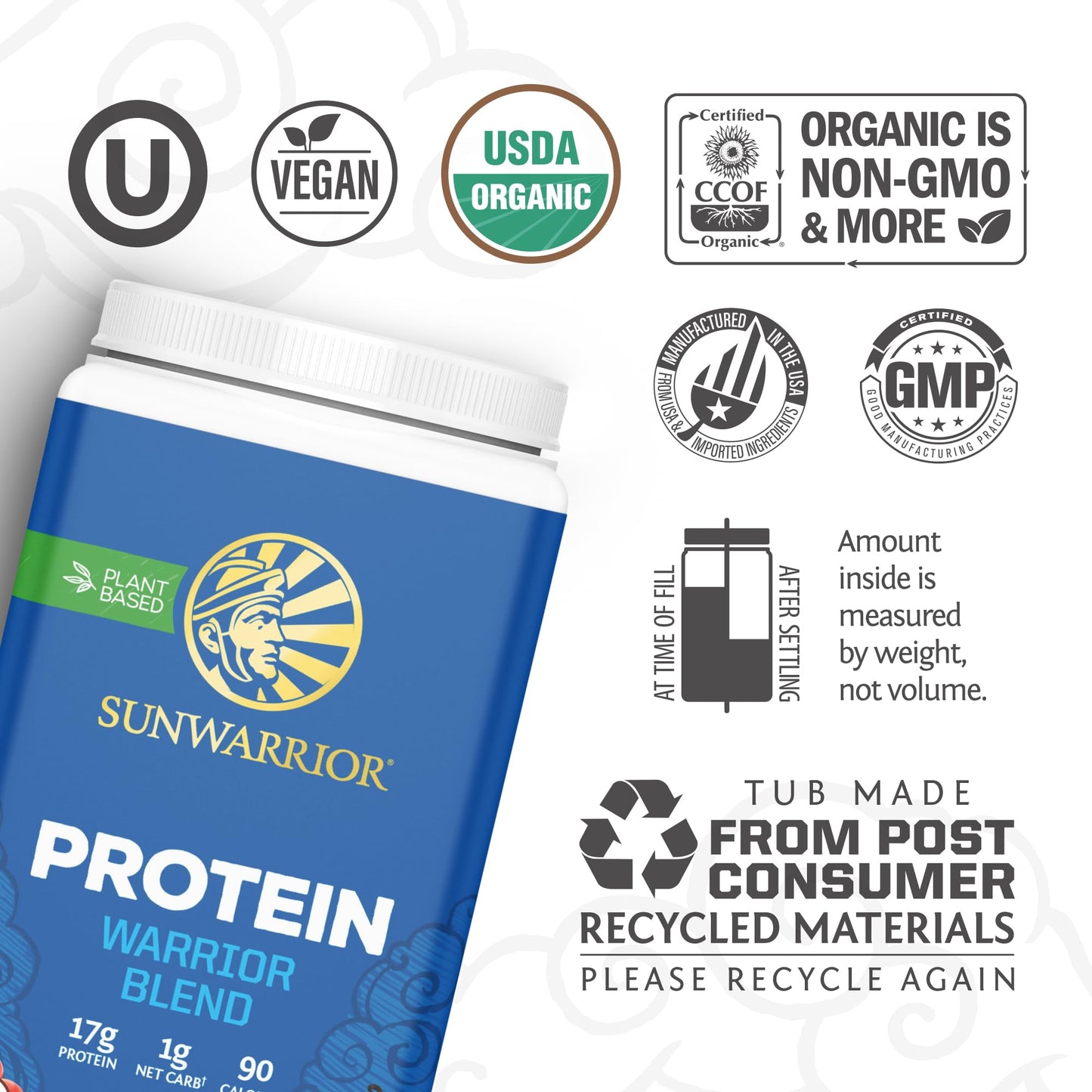 Sunwarrior Vegan Protein Powder Organic Plant-Based Protein | BCAA Amino Acids Hemp Seed Plant Protein | Soy Free Dairy Free Gluten Free Synthetic Free Non-GMO