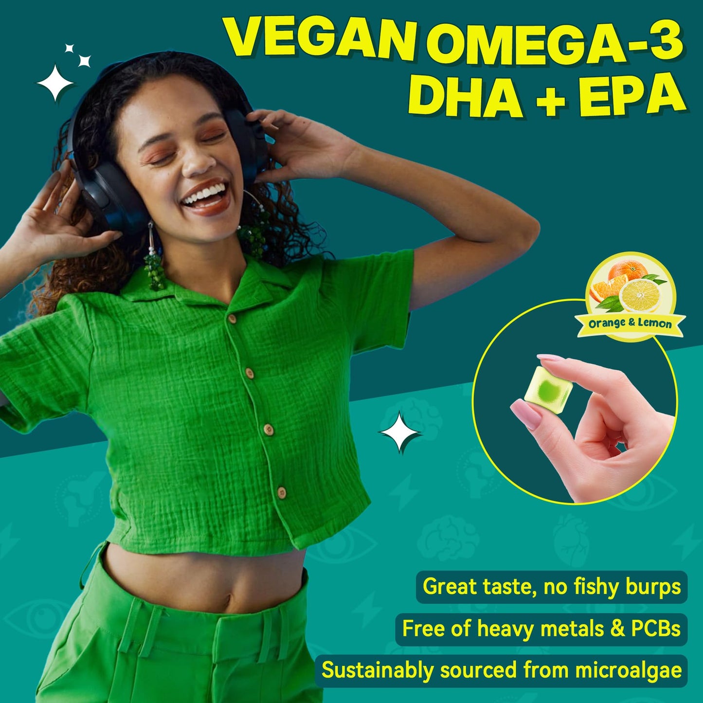 Vegan Omega-3 Gummies for Adults, Fish Oil Alternative from Algae Oil, Plant Based DHA 460mg & EPA 230mg Plus MethylFolate, Vitamin B12, Phosphatidylserine,