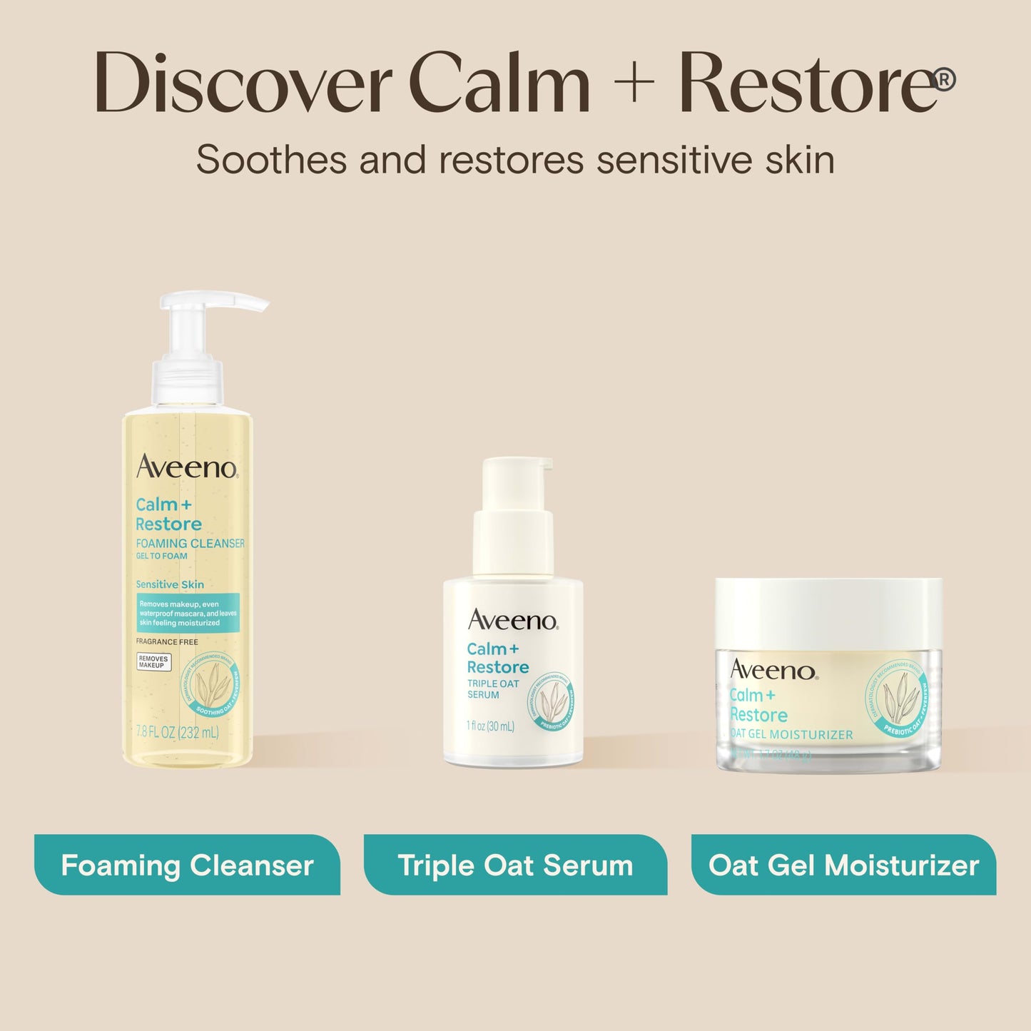 Aveeno Calm + Restore Triple Oat Hydrating Face Serum for Sensitive Skin, Gentle Lightweight Hydrating Serum for Face Instantly Smooths Skin,