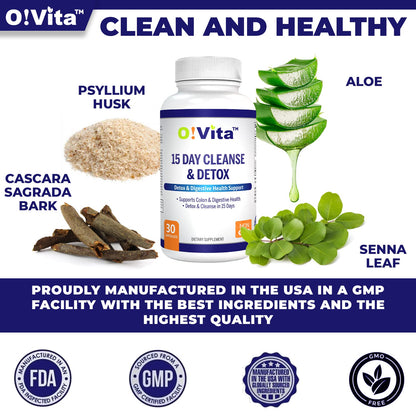 O!VITA 15-Day Cleanse and Detox Supports Digestive and Colon Health, Special Formula with probiotics, fine Herbs Such as Senna Leaf,