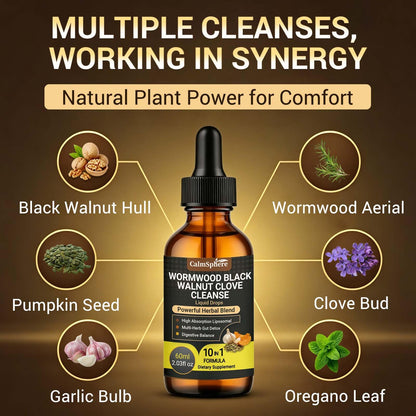 Wormwood Black Walnut Clove Garlic Liquid Drops, Liposomal Fast Absorption with Pumpkin Seed, Pau D'Arco, Berberine, Black Pepper, for Gut Digestive Health