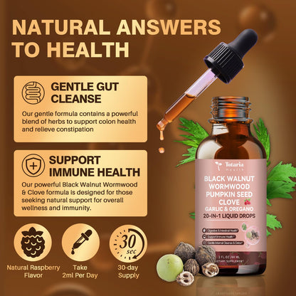 Totaria 20 in 1 Black Walnut Wormwood Tincture - Clove,Pumpkin Seed,Garlic,Oregano
