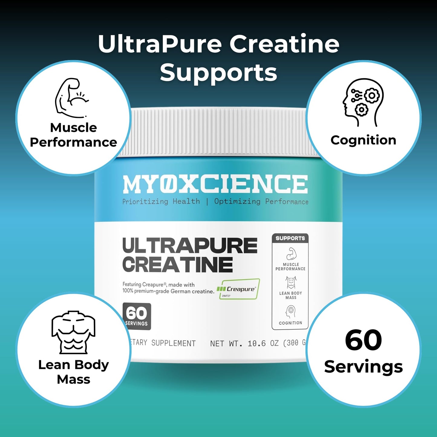 MYOXCIENCE Creapure® Creatine Monohydrate | Supports Strength & Muscle Mass, Cognition and Lean Body Mass | Unflavored 60 Servings MYOXCIENCE buy supplements Au
