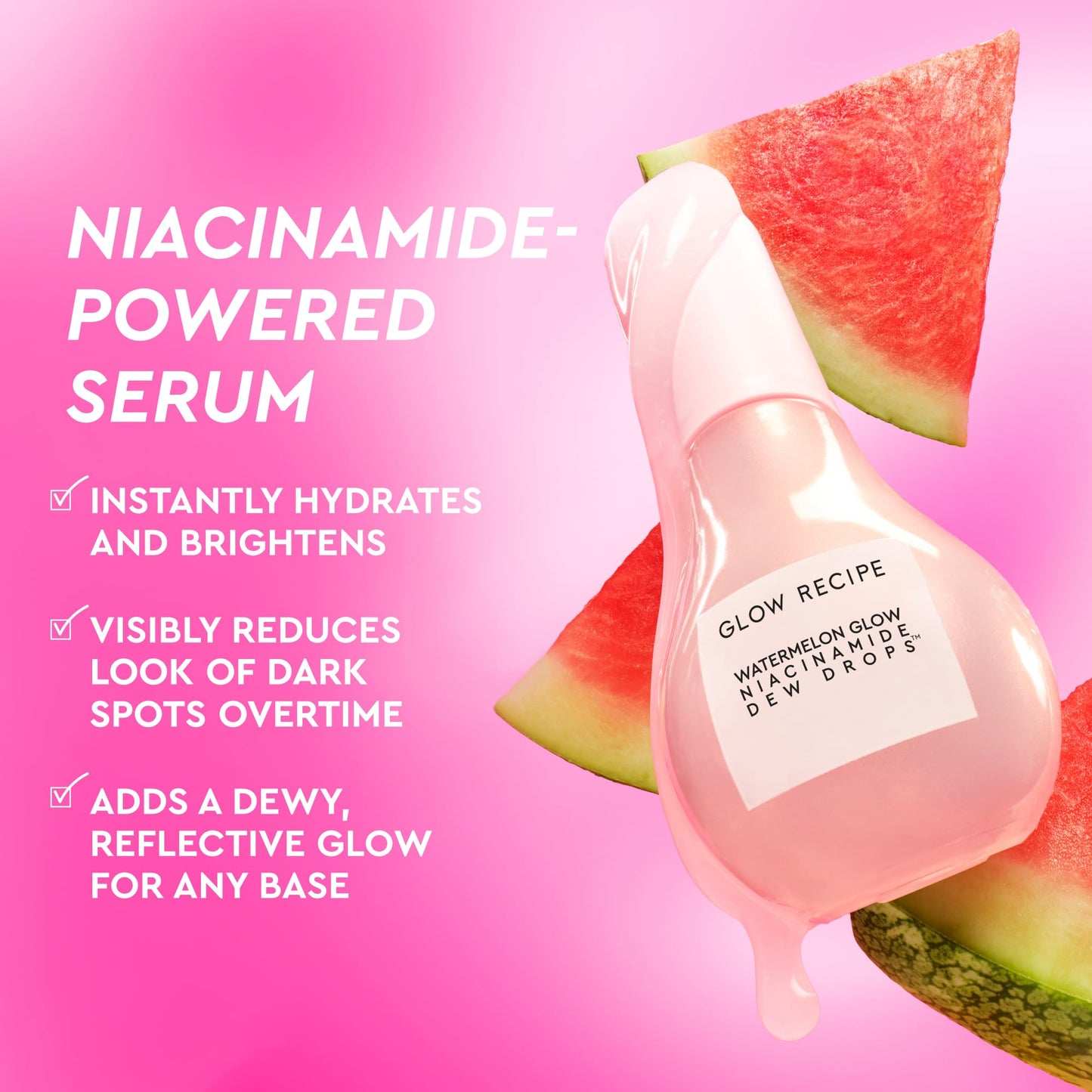 Glow Recipe Watermelon Niacinamide Dew Drops - Brightening, Plumping Hydrating Face Serum, Makeup Primer + Liquid Highlighter with Hyaluronic Acid