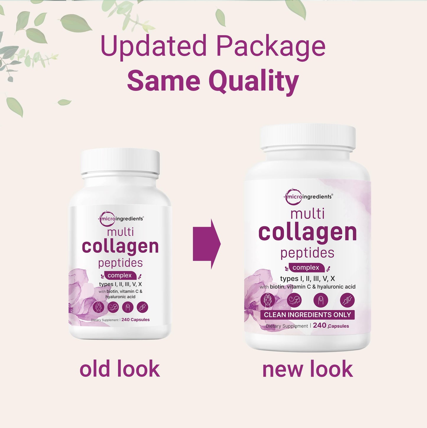 Micro Ingredients 2 Pack Multi Collagen Pills for Women & Men, 480 Capsules | Type I, II, III, V, X | Hydrolyzed Protein Peptides with Biotin,