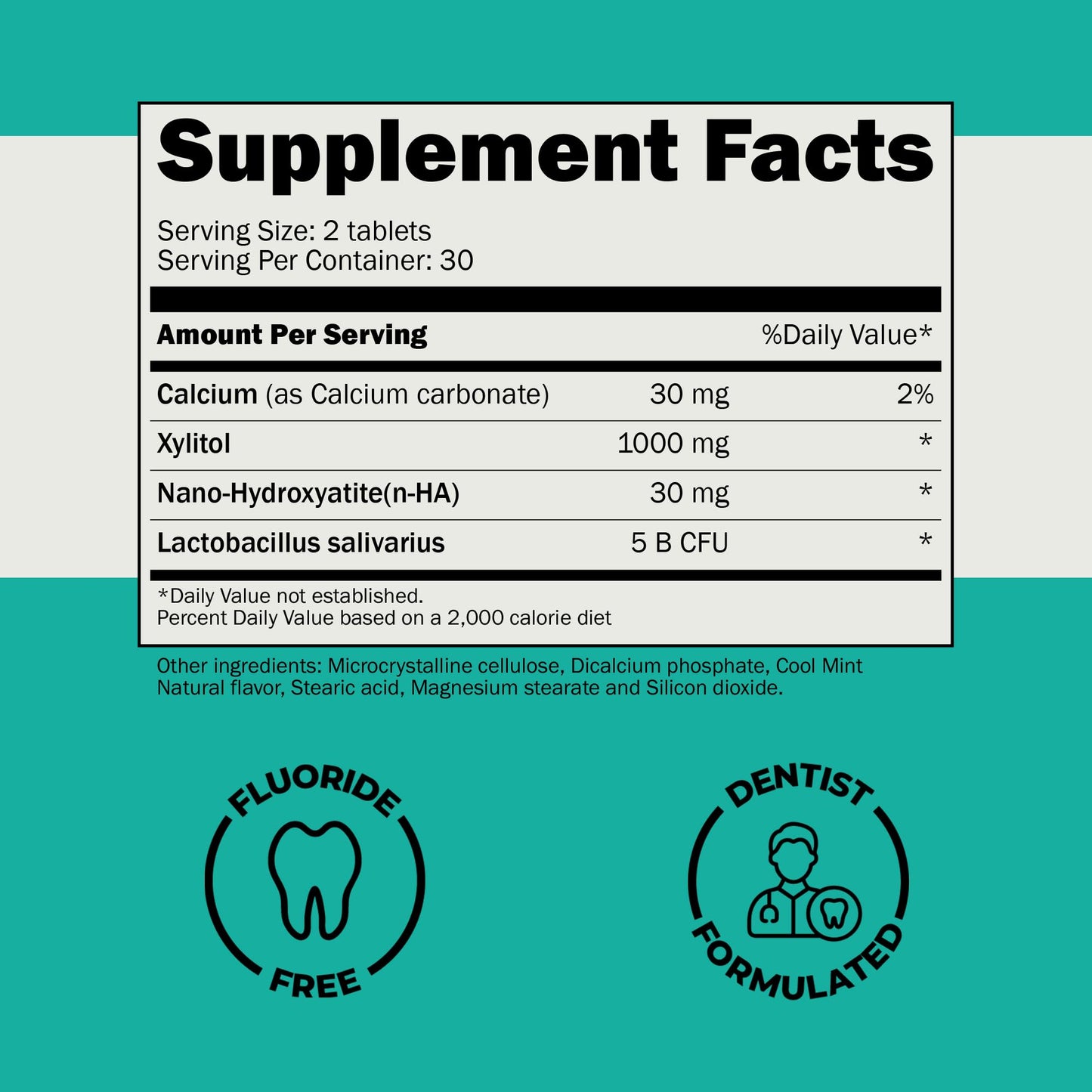 Cavity Protection Chewable Tablet - for Healthy Teeth & Gums - Fresh Breath - Nano Hydroxyapatite - Xylitol - Oral Probiotic Supplement