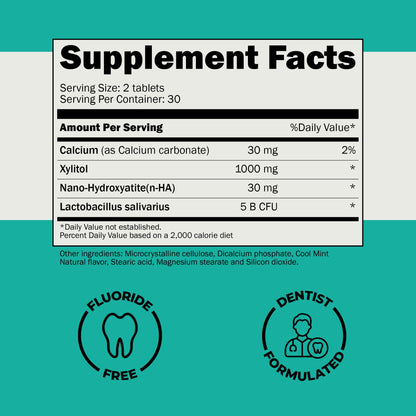 Cavity Protection Chewable Tablet - for Healthy Teeth & Gums - Fresh Breath - Nano Hydroxyapatite - Xylitol - Oral Probiotic Supplement