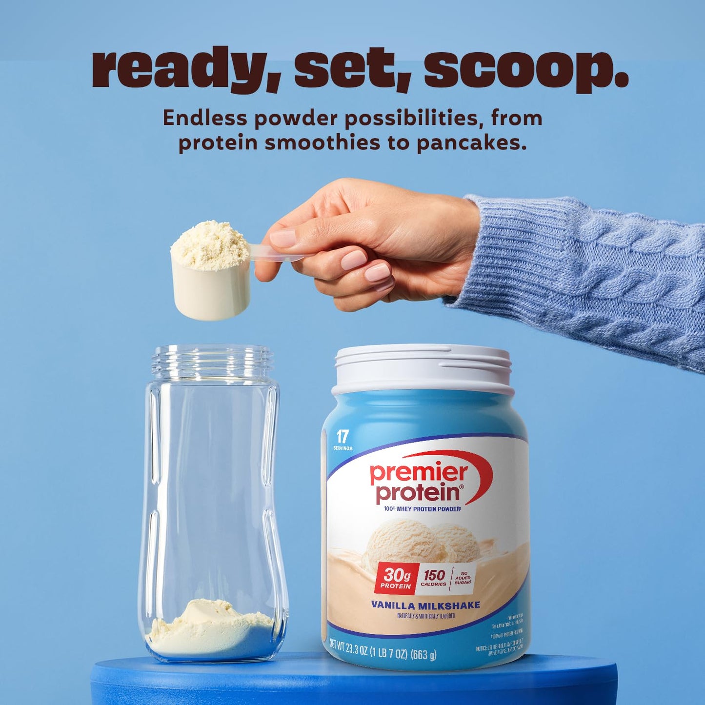 Premier Protein Powder, Vanilla Milkshake, 30g Protein, 1g Sugar, 100% Whey Protein, Keto Friendly, No Soy, Gluten Free, 23.3 oz (17 Servings)