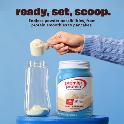 Premier Protein Powder, Vanilla Milkshake, 30g Protein, 1g Sugar, 100% Whey Protein, Keto Friendly, No Soy, Gluten Free, 23.3 oz (17 Servings)