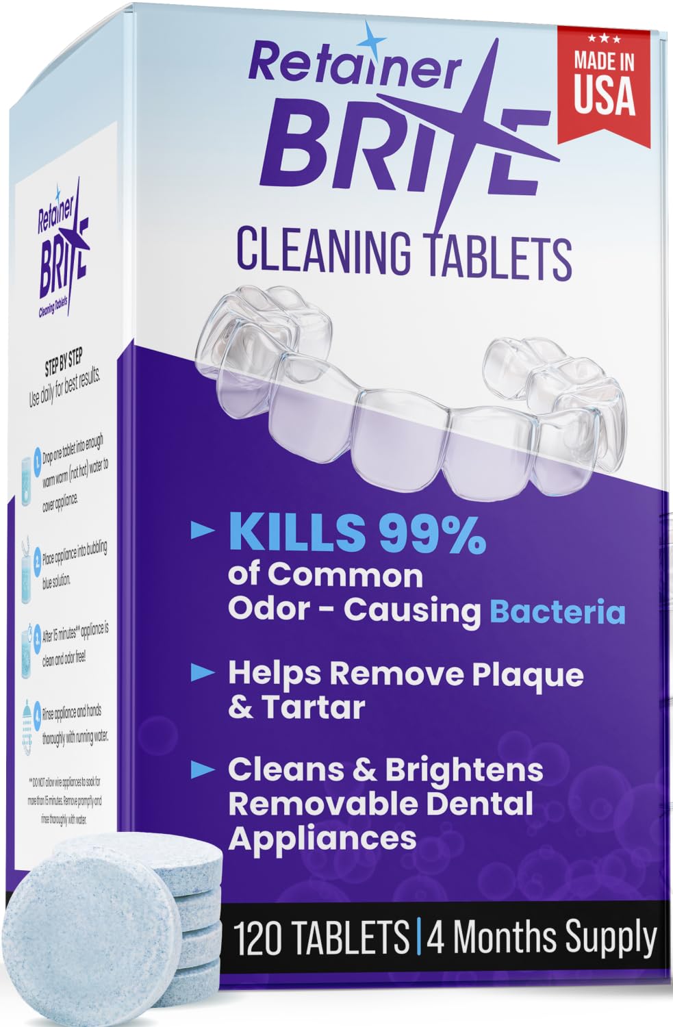 Retainer Brite - Retainer Cleaner Tablets for Invisalign, Mouth Guard Cleaner, Night Guard Cleaning and More. Cleaning Tablets for Ultrasonic Cleaners.