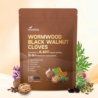 18-in-1 Black Walnut Wormwood Cleanse for Humans, 80 Day Supply, Serving, Rapid Gut Cleanse & Digestive Health with Clove, Garlic, Turmeric, Pumpkin Seed,