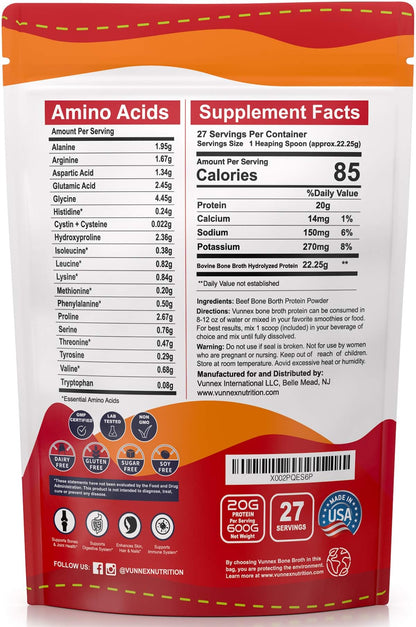 VUNNEX 100% Grass-Fed Bone Broth Collagen Powder | Unflavored & Unsweetened Instant Protein for Coffee & Smoothies | Keto-Friendly, Gluten-Free, Non-Dairy