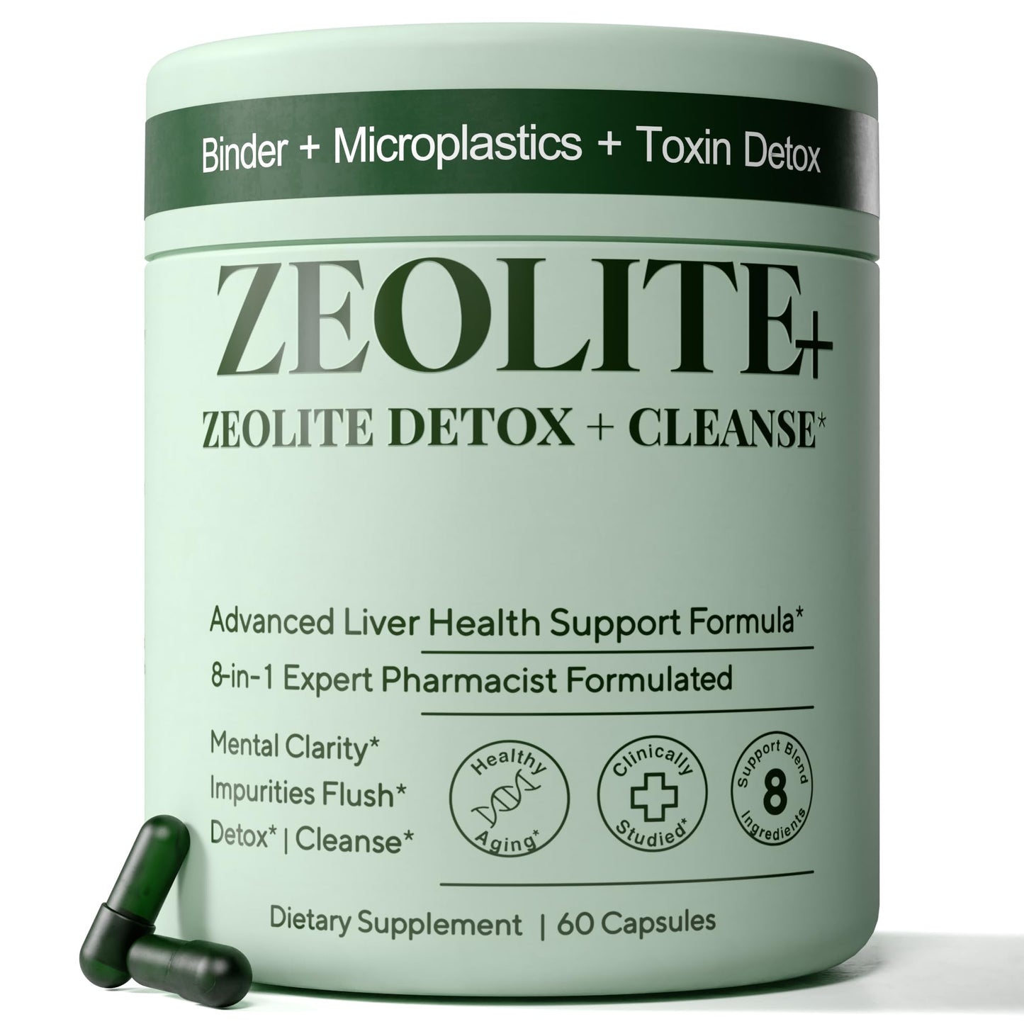Zeolite Binder Detox – 8-in-1 Clinoptilolite Microplastics & Full Body Detox Cleanse with Activated Charcoal, NAC & Milk Thistle – Liver Cleanse & Repair