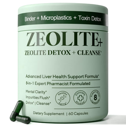 Zeolite Binder Detox – 8-in-1 Clinoptilolite Microplastics & Full Body Detox Cleanse with Activated Charcoal, NAC & Milk Thistle – Liver Cleanse & Repair