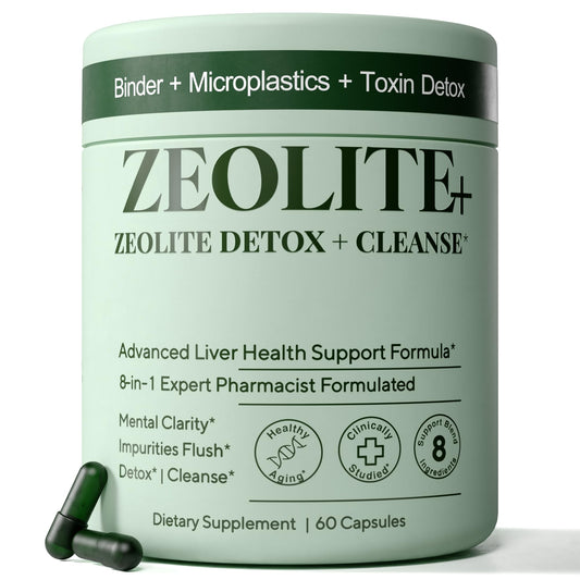 Zeolite Binder Detox – 8-in-1 Clinoptilolite Microplastics & Full Body Detox Cleanse with Activated Charcoal, NAC & Milk Thistle – Liver Cleanse & Repair