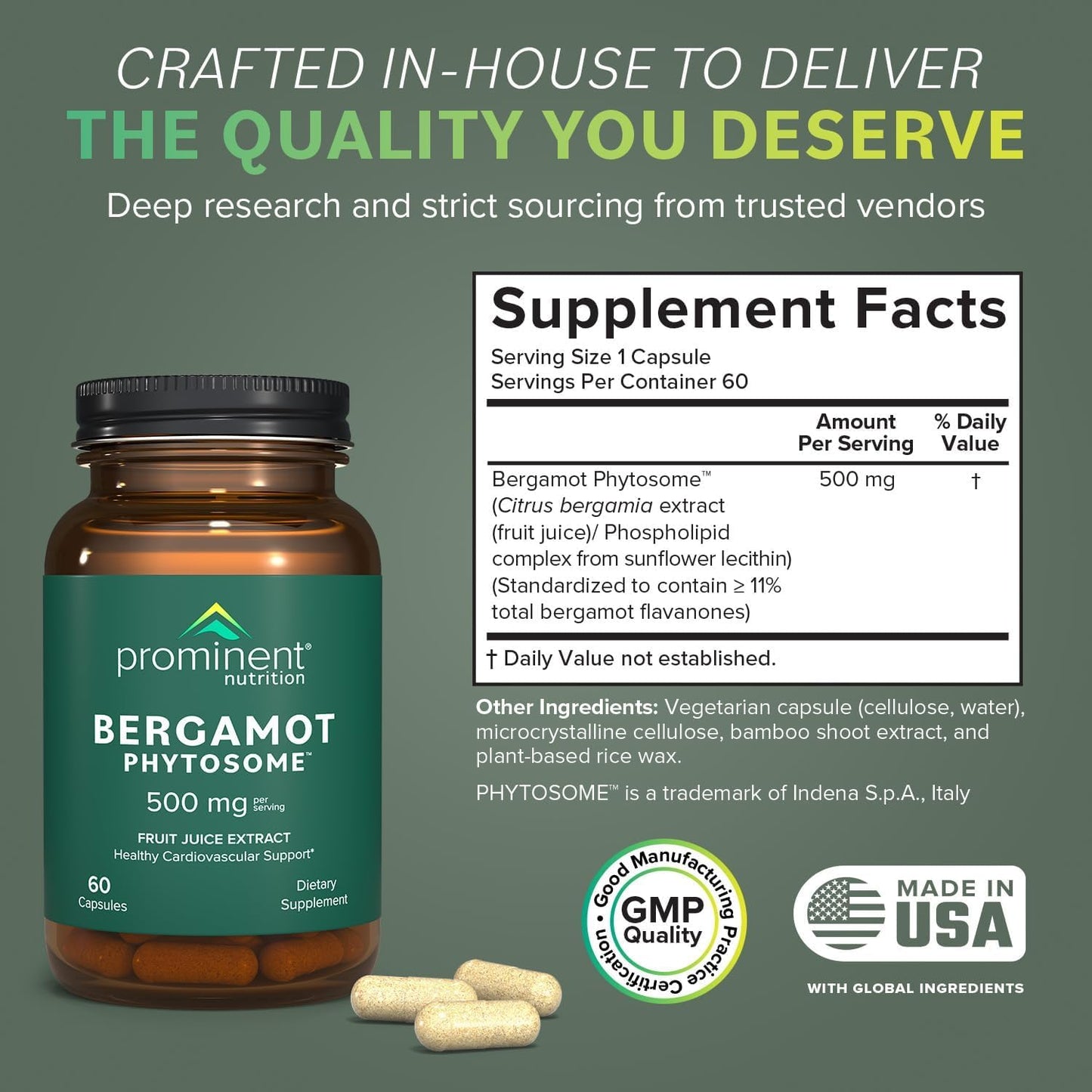 Prominent Nutrition Bergamot Phytosome, Clinically Researched Vazguard Citrus Bergamot Extract for Cholesterol and Heart Health Support, Enhanced-Absorption