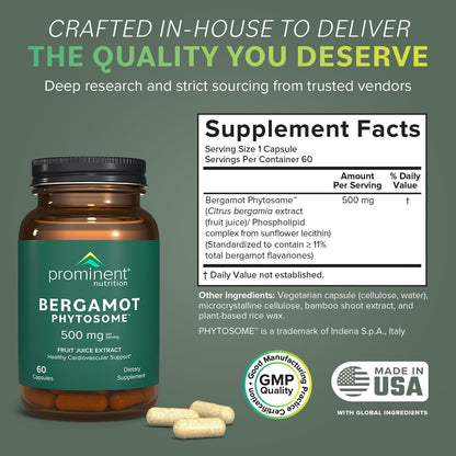 Prominent Nutrition Bergamot Phytosome, Clinically Researched Vazguard Citrus Bergamot Extract for Cholesterol and Heart Health Support, Enhanced-Absorption