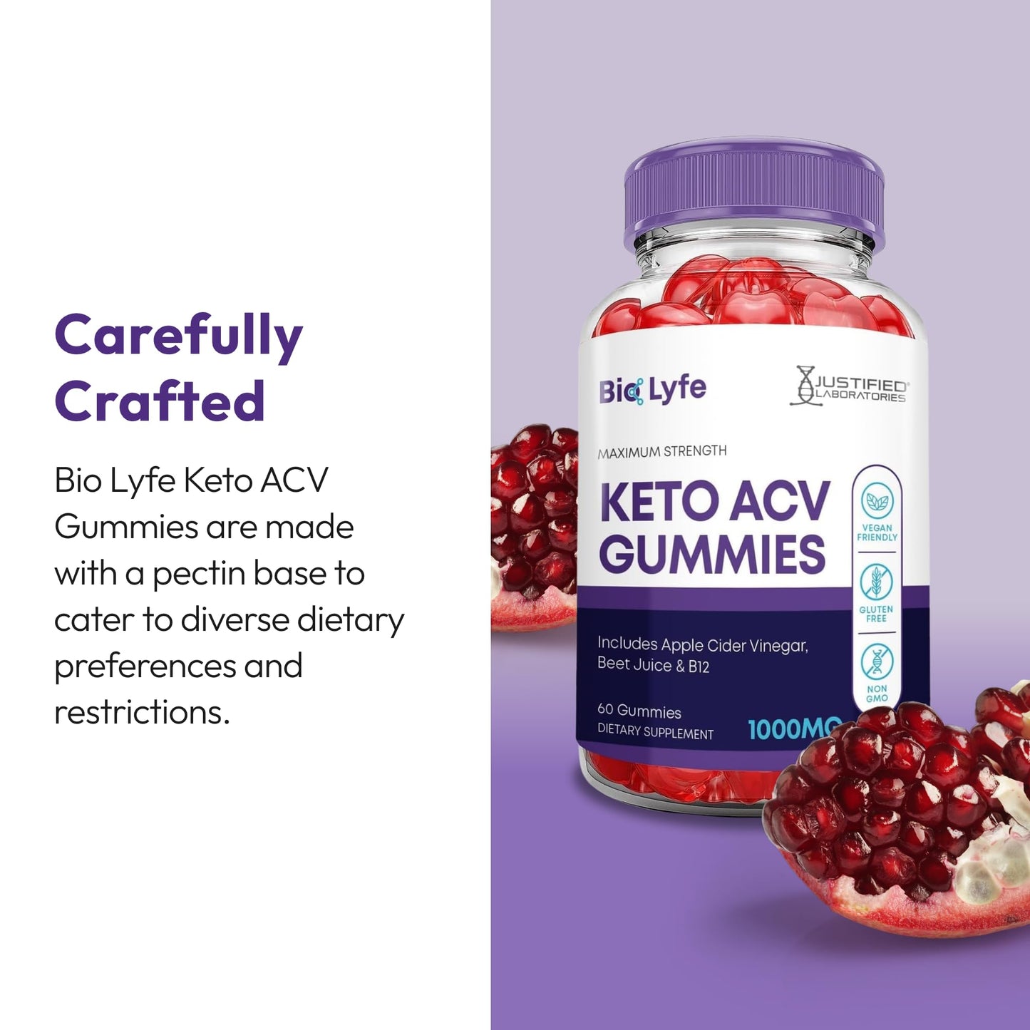 Justified Laboratories Bio Lyfe Keto ACV Gummies (1000 mg) - 60 Count - Formulated with Apple Cider Vinegar, Folate & Vitamin B12