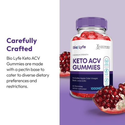 Justified Laboratories Bio Lyfe Keto ACV Gummies (1000 mg) - 60 Count - Formulated with Apple Cider Vinegar, Folate & Vitamin B12