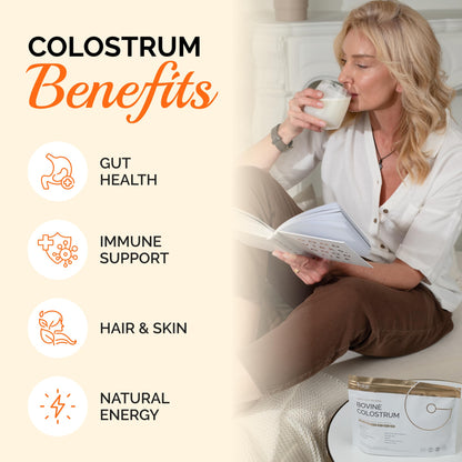 Folqs Bovine Colostrum Powder – First-Day Milking for Immune & Gut Support – 60 Servings – Supports Skin & Tissue Health – Made in USA - Amino Acids,