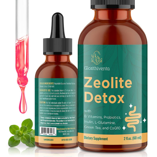 Glorithiventa Zeolite Detox for Adults, Zeolite Liquid Drops with Vitamin B, Probiotic Blend - Energy, Gut, Focus - 2 Fl Oz (1 Bottle)