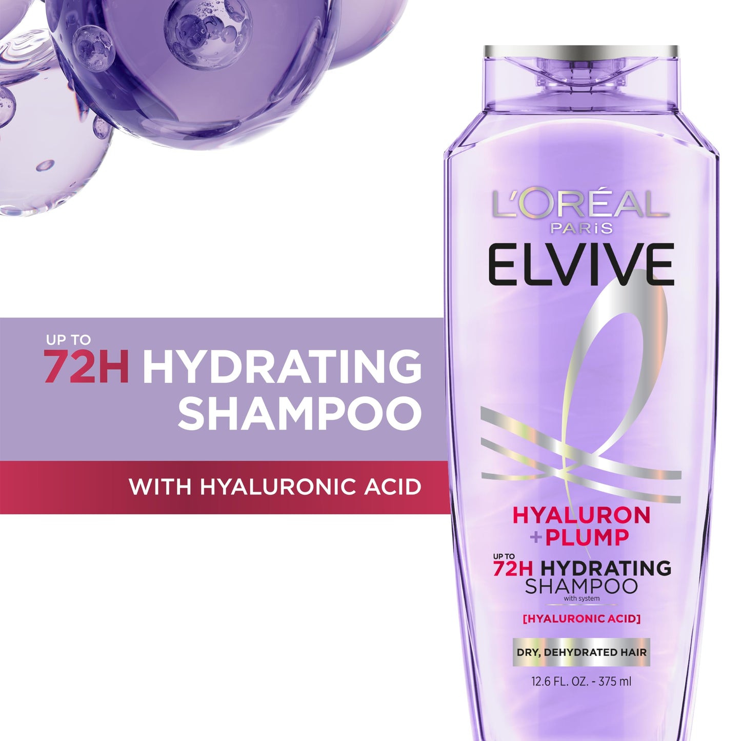 L'Oreal Paris Elvive Hyaluron Plump Hydrating Shampoo for Dehydrated, Dry Hair Infused