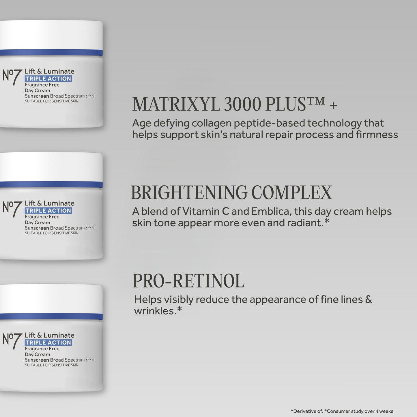 No7 Lift & Luminate Triple Action Face Cream - Fragrance Free Face Moisturizer with SPF 30 - Formulated with Anti Aging Collagen