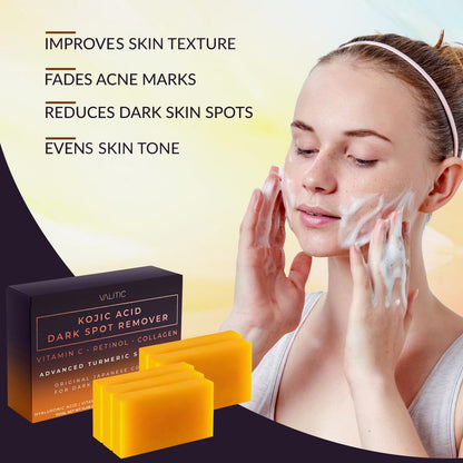 VALITIC Kojic Acid Dark Spot Remover Soap Bars with Vitamin C, Retinol, Collagen, Turmeric - Original Japanese Complex Infused with Hyaluronic Acid,
