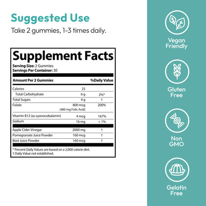 Justified Laboratories Speedy Keto ACV Gummies Extreme (2000 mg) - 60 Count - Formulated with Apple Cider Vinegar, Folate & Vitamin B12 - Non-GMO, Vegan, Gluten Free - 30 Servings