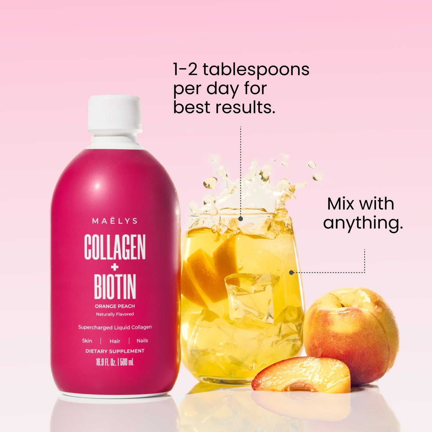 MAËLYS Collagen + BIOTIN Supercharged Liquid Collagen - Drinkable Hydrolyzed Type I & III Collagen Supplement with Biotin, Vitamin C, Zinc & Folic Acid
