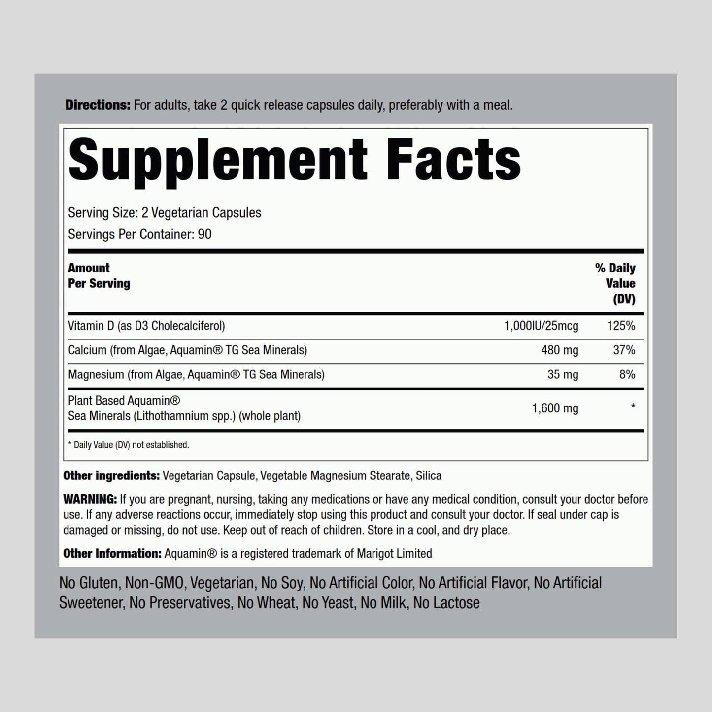 Piping Rock Red Mineral Algae | Vegetarian Calcium | 180 Capsules | Plant Based Plus Trace Minerals | Plus D3 1000 IU | Non-GMO, Gluten Free Supplement
