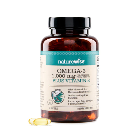 NatureWise Extra-Strength Omega 3 Fish Oil Supplement - 1000mg per Serving - 600 EPA & 400 DHA and Vitamin E - Support for Heart & Brain Health