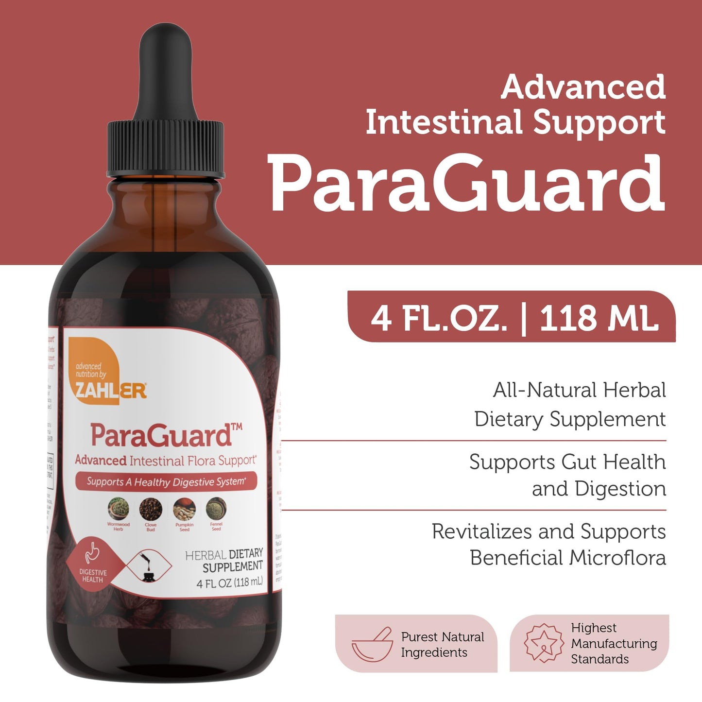 Zahler - ParaGuard Liquid Drops - Gut Health Supplement - Formula has Wormwood, Garlic Bulb, Pumpkin Seed, Clove & More - Natural Support for Humans