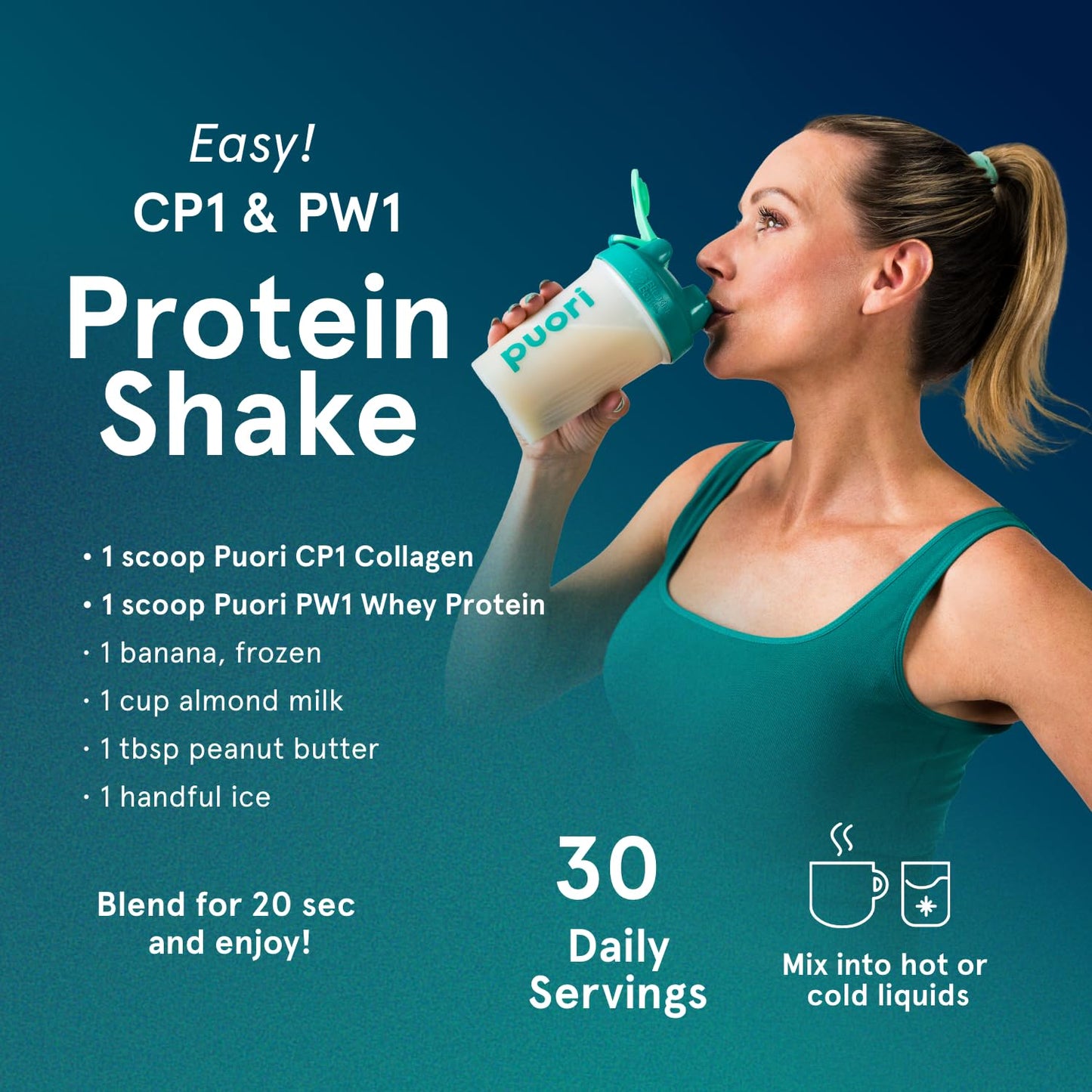 Puori Pure Collagen Peptides Powder, Unflavored - 10g of Grass-Fed Hydrolyzed Bovine Collagen Supports Skin Health, Hair & Nail Strength,