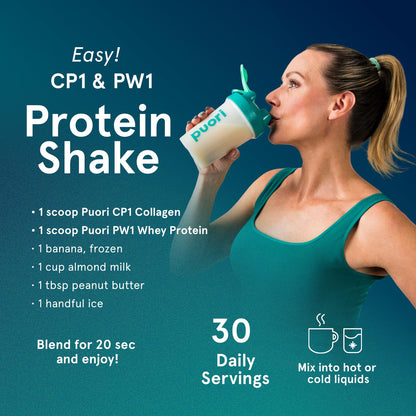 Puori Pure Collagen Peptides Powder, Unflavored - 10g of Grass-Fed Hydrolyzed Bovine Collagen Supports Skin Health, Hair & Nail Strength,