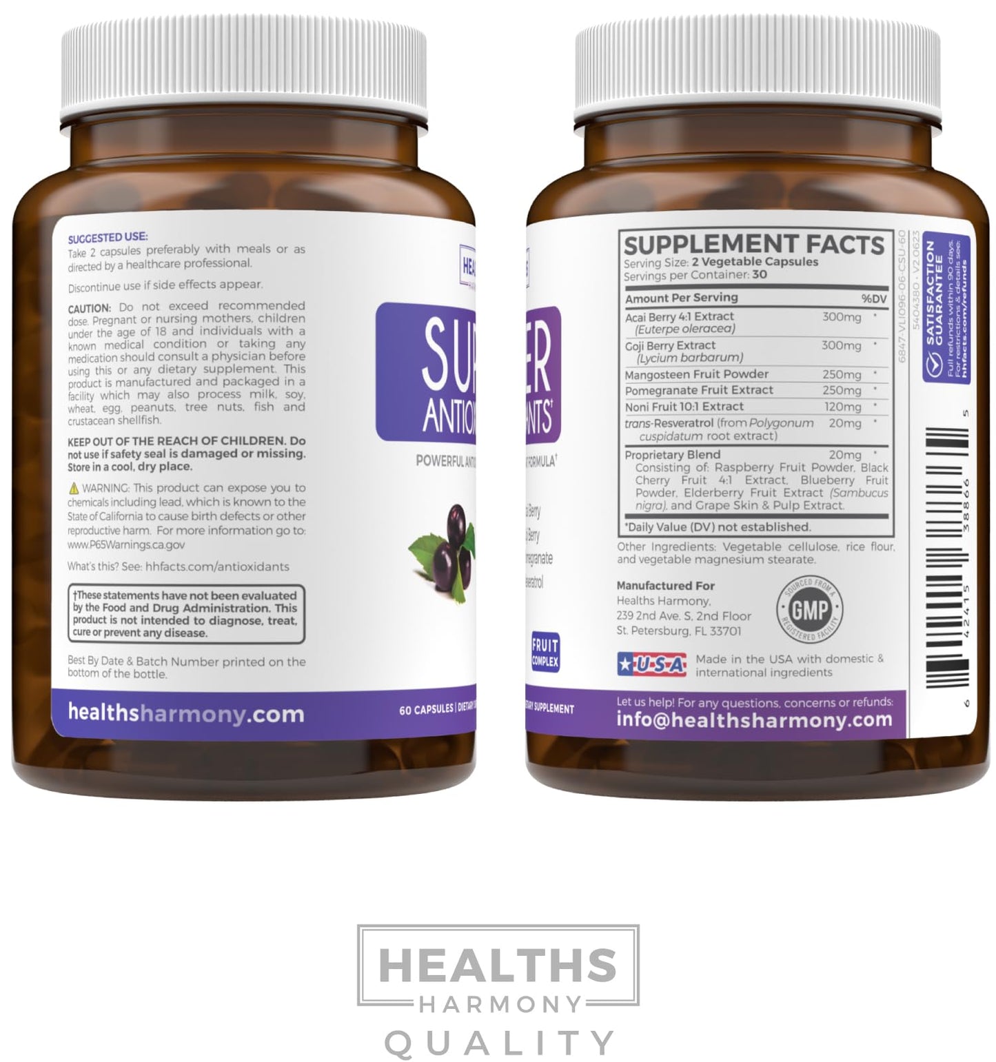 Super Antioxidants Supplement for Women & Men - High Potency Herbal & Fruit Blend with Acai, Goji, Pomegranate, Elderberry & Resveratrol for Skin Care & Immune Support