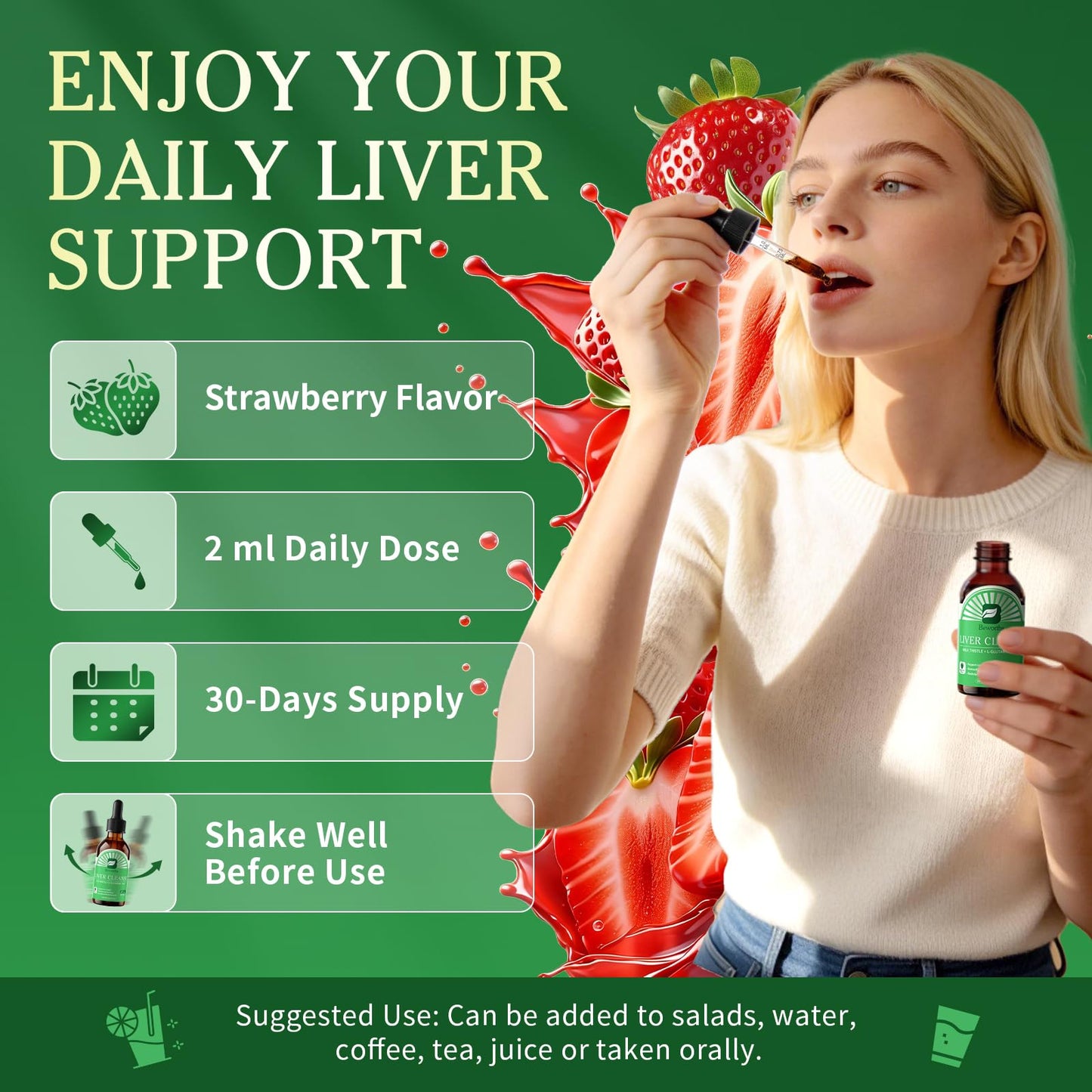 B BEWORTHS Liver Cleanse Detox & Repair - Liver Support Liquid Drops with Milk Thistle, L-Glutamine & NAC, Liver Support, Stomach & Gut Soothing,